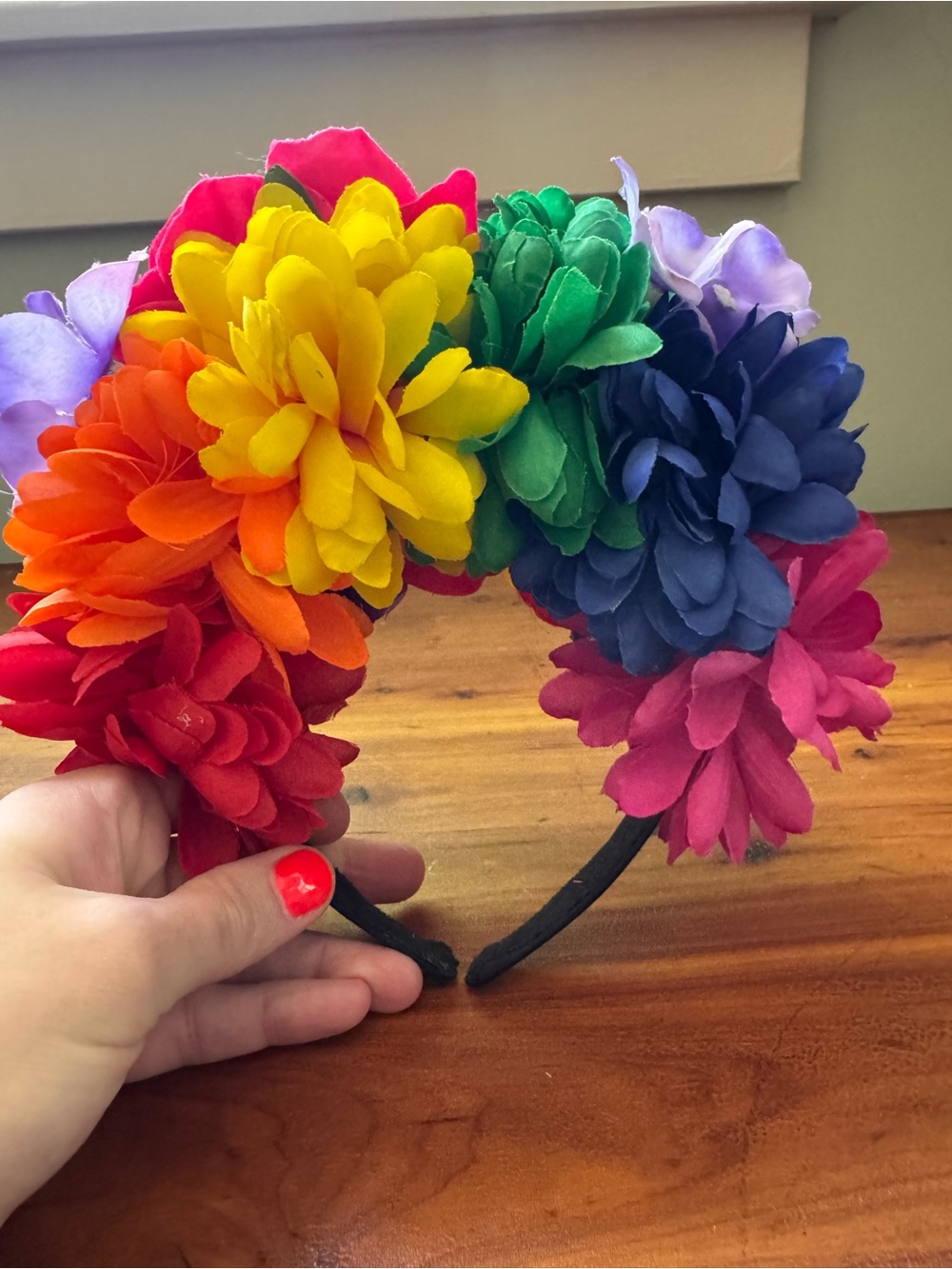 Rainbow faux flower headband like new